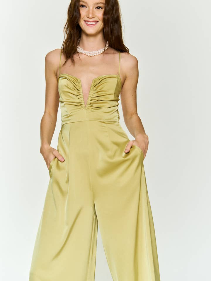 Hers & Mine - Wholesale Jumpsuit - Women's - V WIRED RUCHED BUST SPAGHETTI STRAP JUMPSUIT