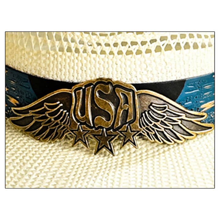 Fashion City – wholesale Cowboy Hat – Women’s – American Flag Printed Band Tea-Stain Vented Cowboy Hat3