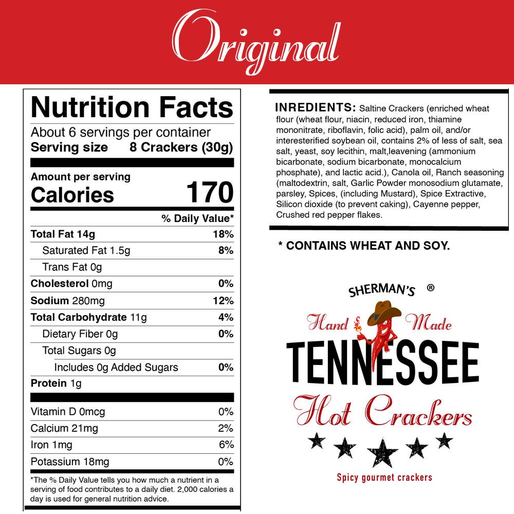 Sherman's Tennessee Hot Crackers - Wholesale Crackers - Sherman's Tennessee Hot Crackers, Original Flavor 30 ct 6