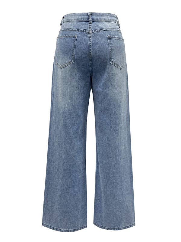 BLUE Loose Wide Leg Split-Joint Jean Pants Bottoms for wholesale on Faire
