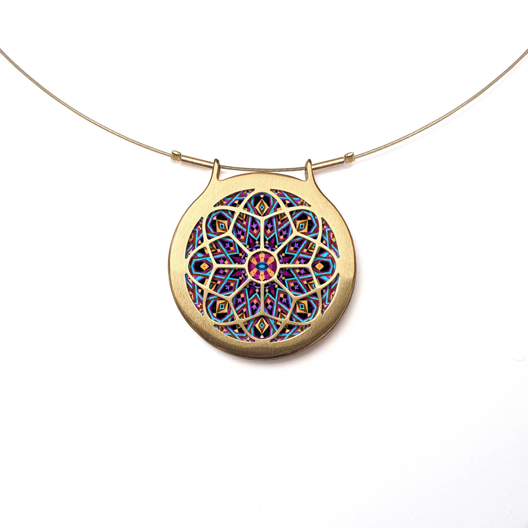 Noa Jewellery – wholesale Pendant/charm necklace – Rose Window Ceramic Necklace, Gold Plated Stainless Steel7