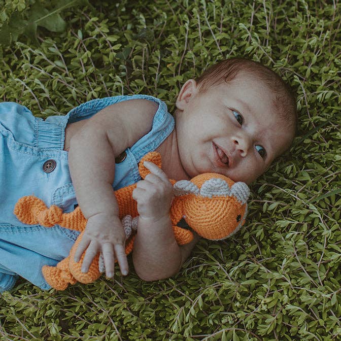 PebbleChild USA - Vente Couverture douillette – bébé - Dino Lovey – Jouet de Confort en Coton Bio Fait Main (3 Couleurs)2