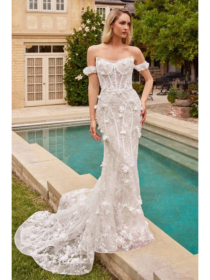 Off White Fit & Flare Bridal Gown With Removable Skirt for wholesale on Faire3