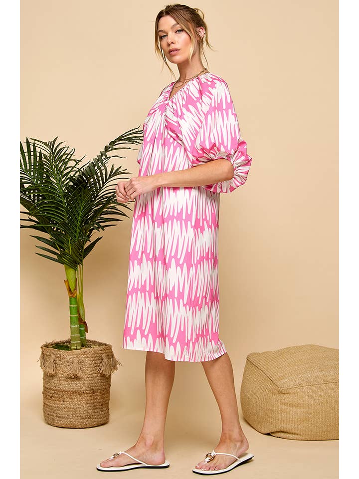 Pink and white zigzag pattern V-neckline Dress for wholesale on Faire5