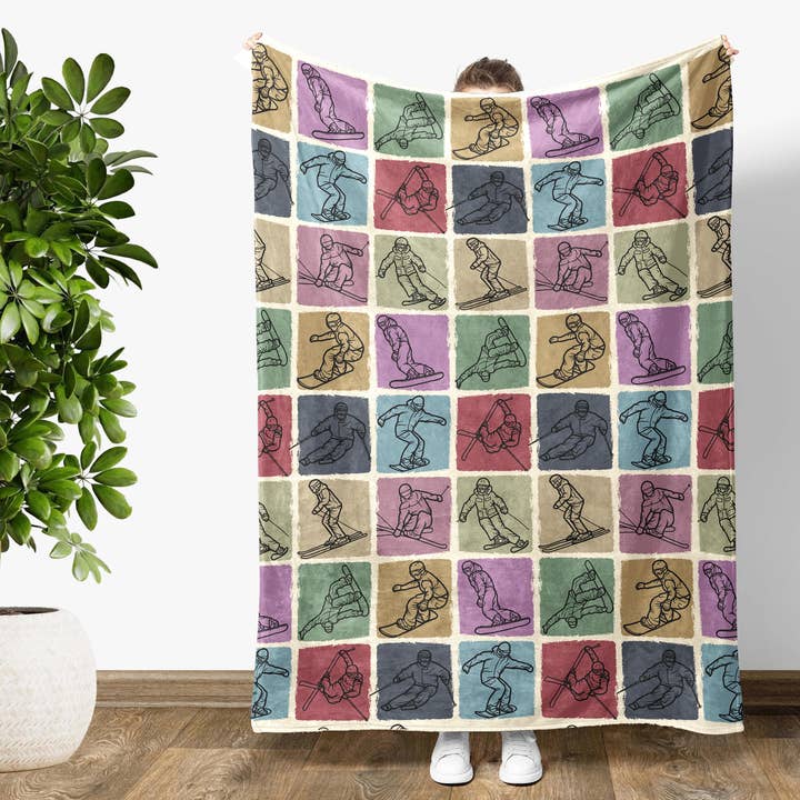 Vintage Skiing Blanket, Cozy Winter Sports Skier Throw for wholesale by Vivtrek
