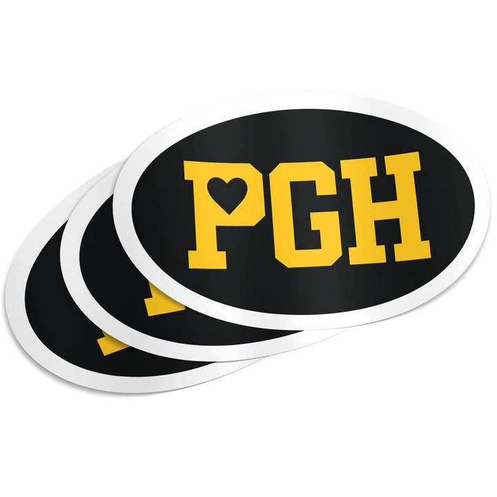 PGH Oval Black and Gold Pittsburgh Vinyl Sticker for wholesale by Luna Stella Studio