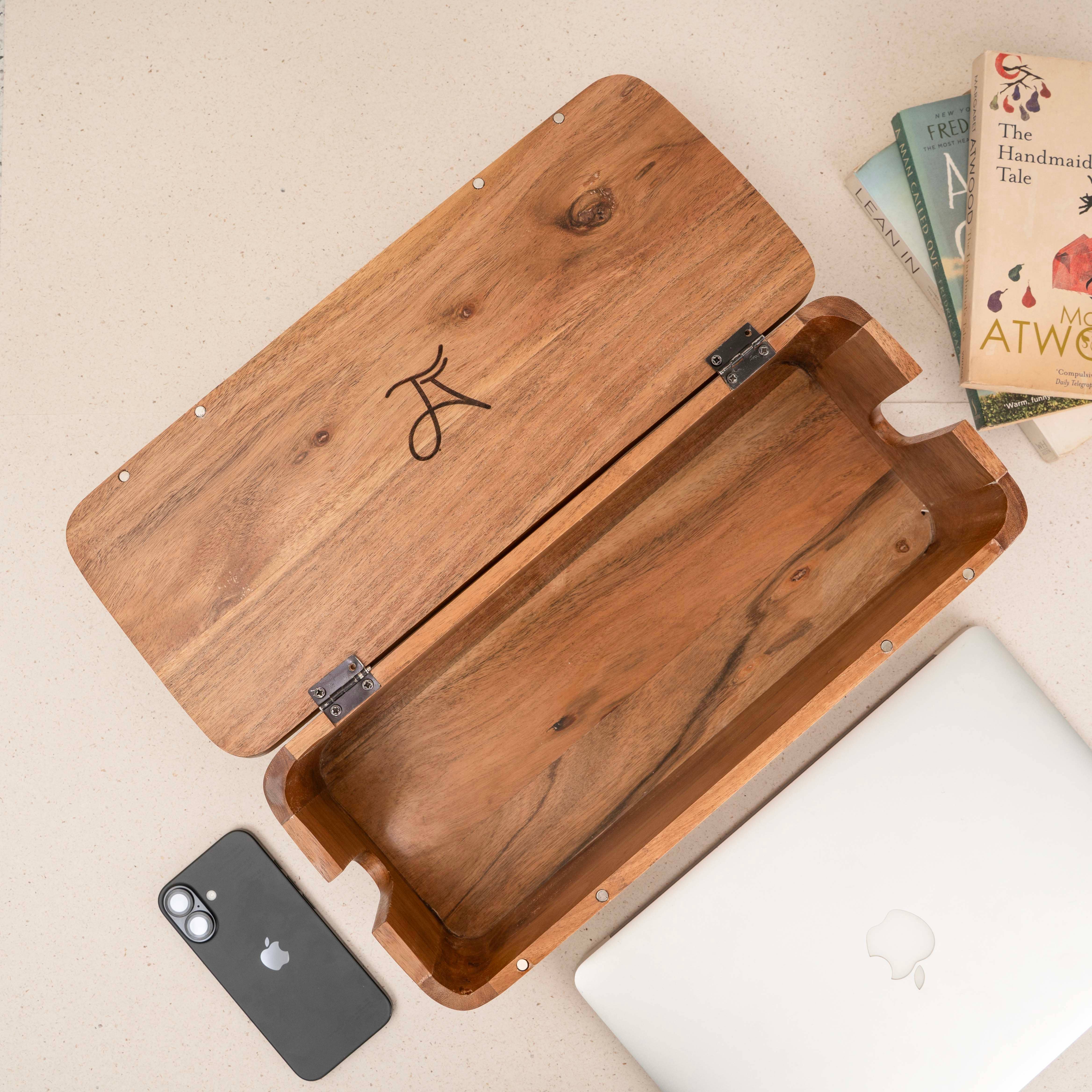 LuxeDesigns Co LLC – wholesale Desk organiser – Large Cable Management and Power Strip Box - Acacia Wood15