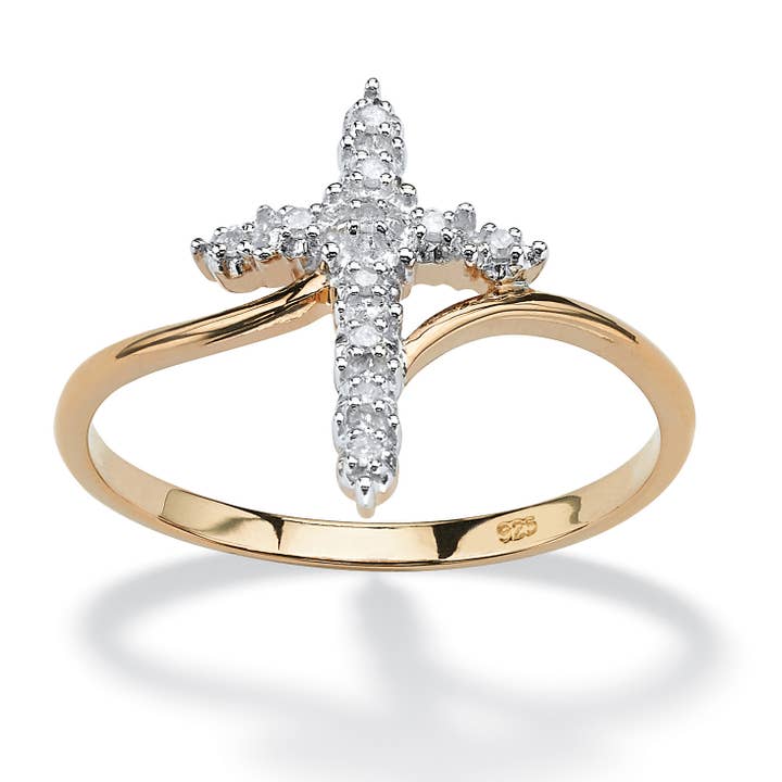 Diamond Accent Cross Ring in 18k Gold-plated Silver for wholesale by PalmBeach Jewelry