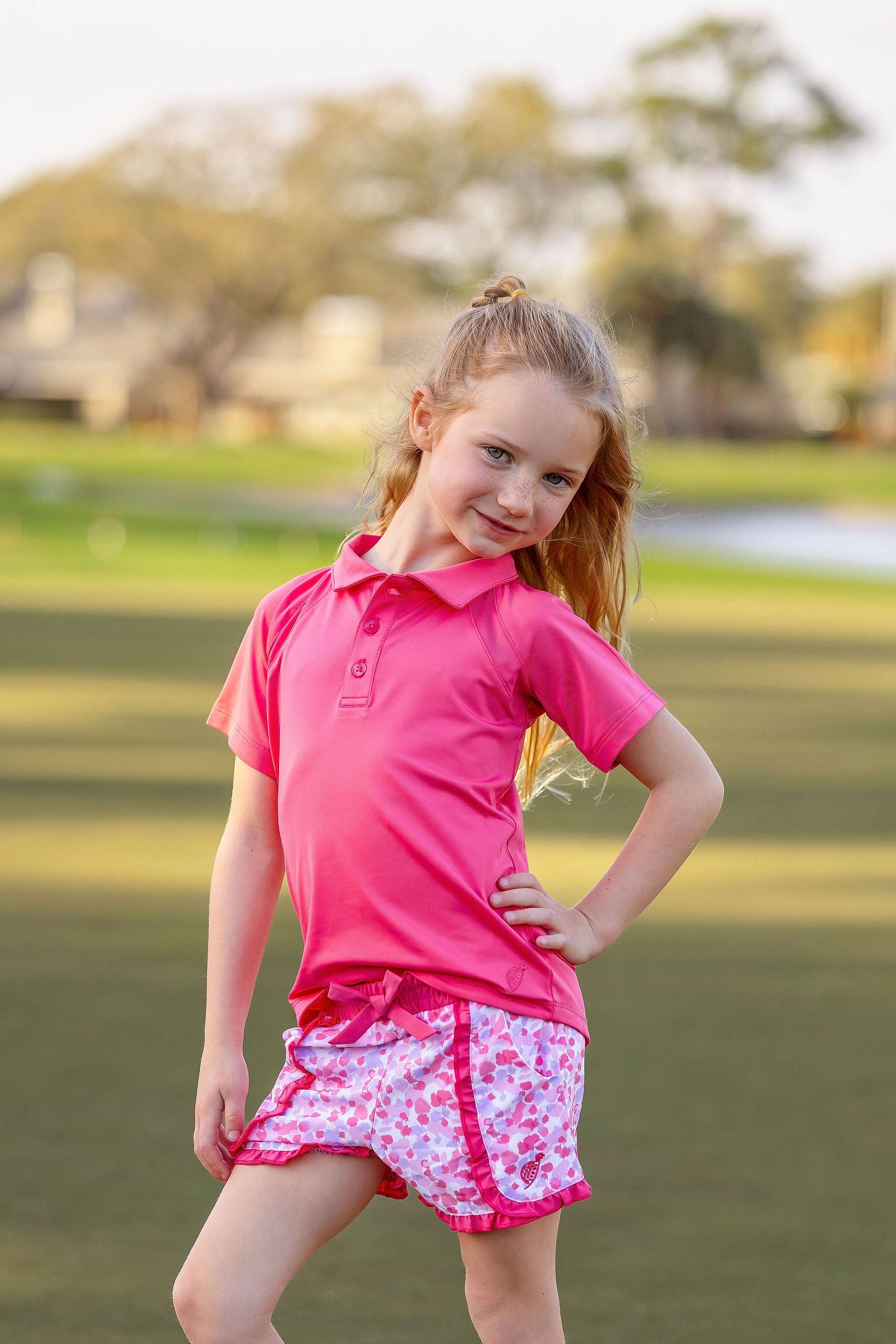 Turtles and Tees - Wholesale T-Shirt - Kids - Girls Toddler Mini Reagan Cap Sleeve Polo -Raspberry0