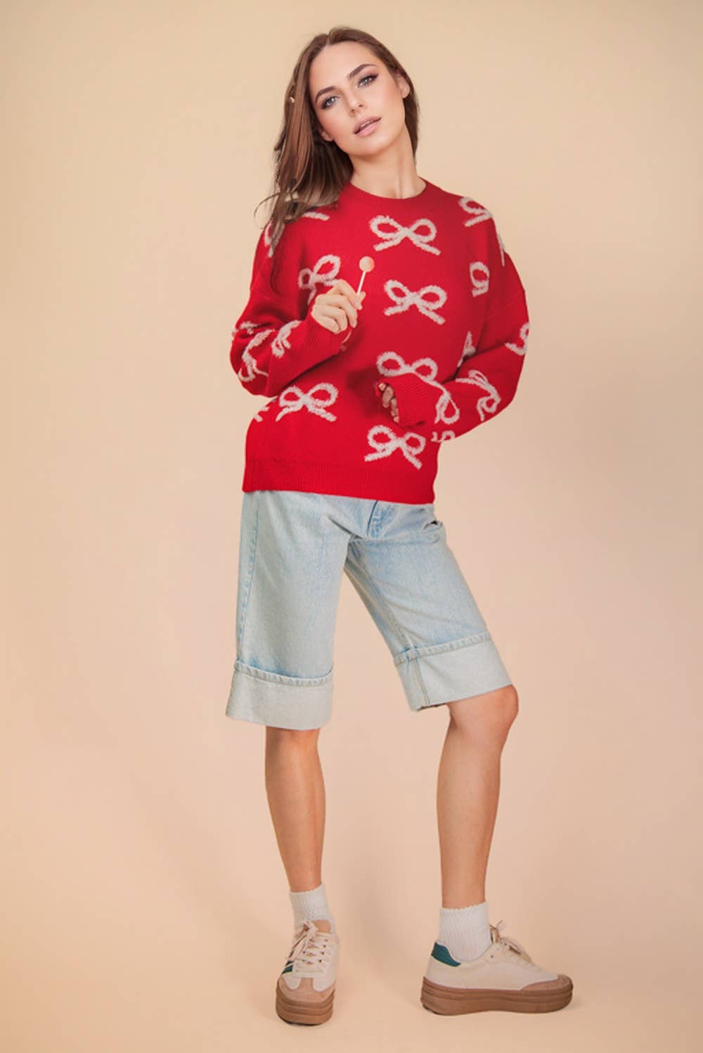 VERY J - Wholesale Knit Sweater - Women's - 12W3516NX-PLUS SIZE Bow Textured Graphic Knit Sweater Top9