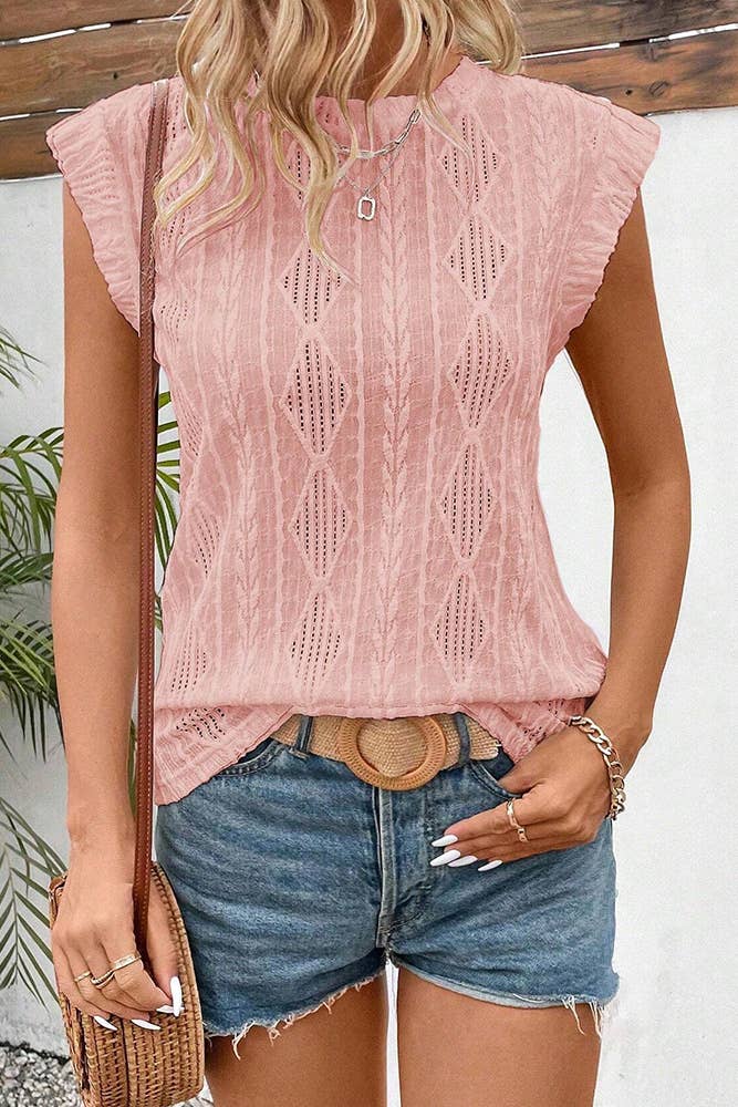 Comely Fashion - Wholesale Blouse - Women's - Solid Color Evelet Pleated Textured Summer Blouse9