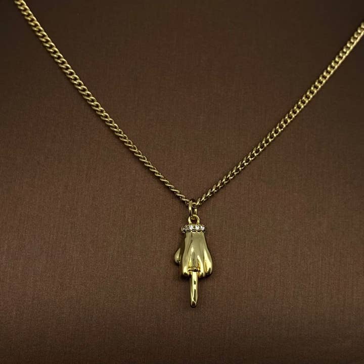 Mio Queena - Wholesale Pendant/charm necklace - Creative Rhinestone Gesture Charm 18K Gold-plated Necklace4