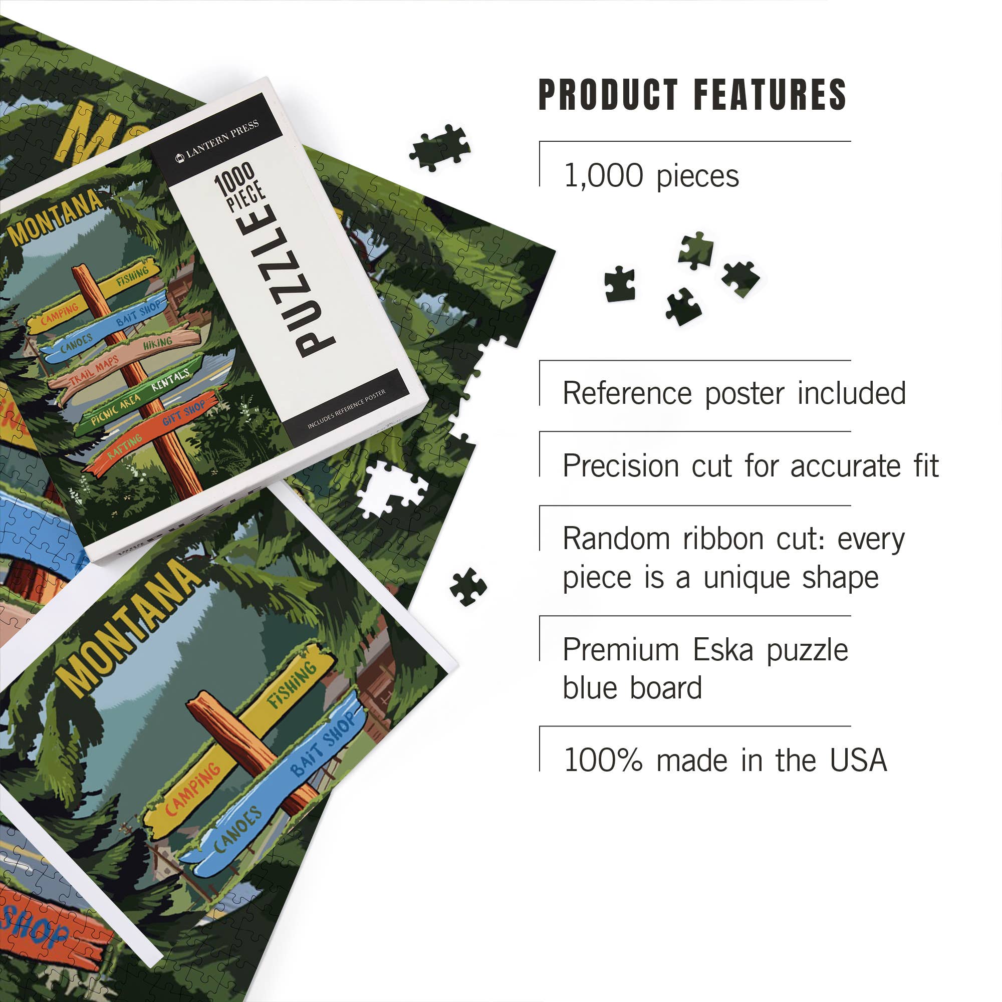 Lantern Press - Wholesale Puzzle - Adult - 1000 PIECE PUZZLE Montana, Signpost, Forest & Camp2