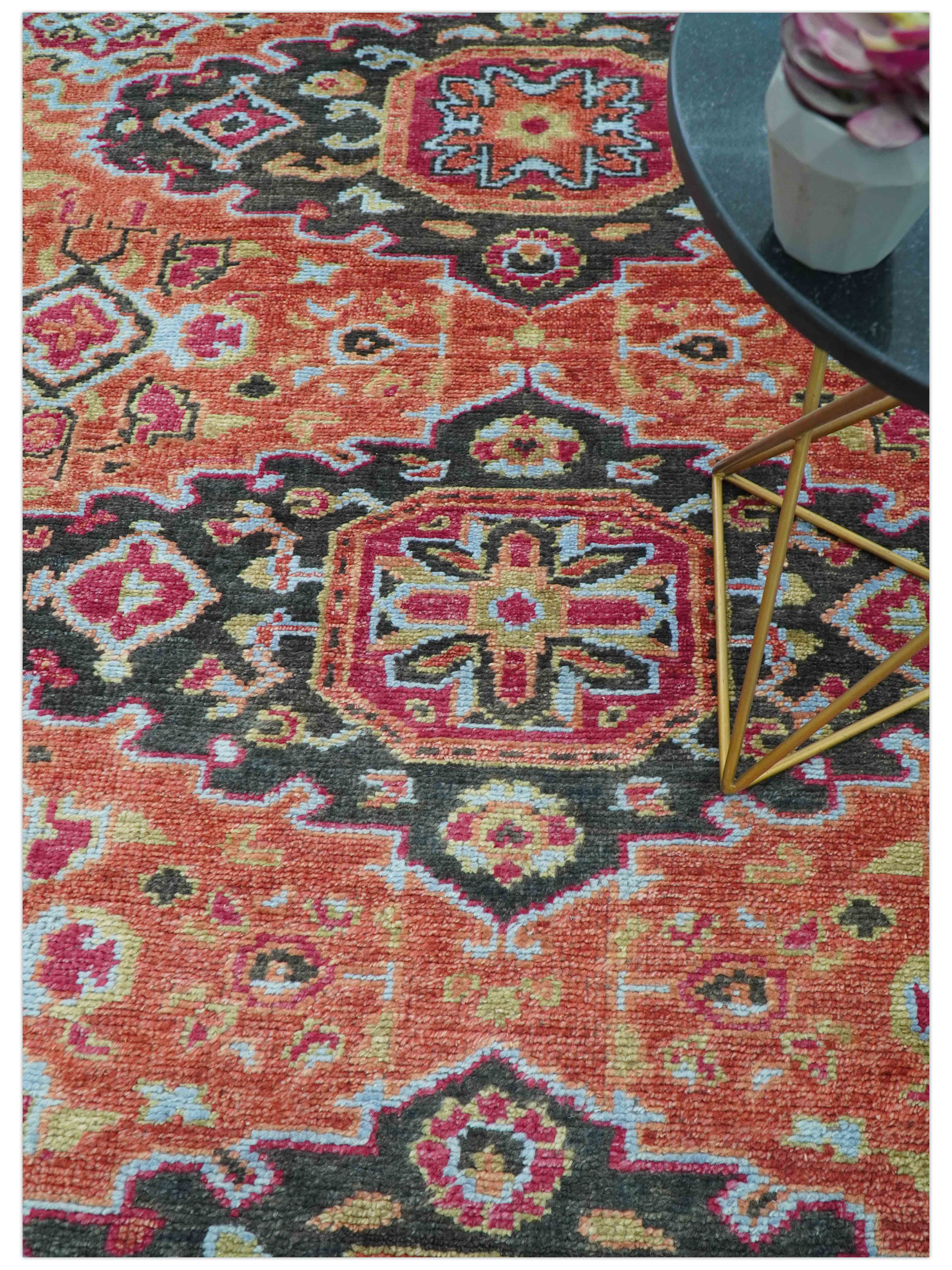 The Rug Decor, Inc. – Engroshandel Løst tæppe – Skræddersyet traditionelt design med centrale medaljoner i rust og sort håndknyttet uldtæppe1