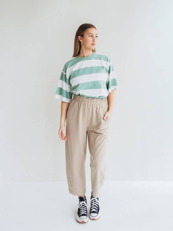 Kate Beige Barrel Leg Trousers for wholesale by Turtledove London