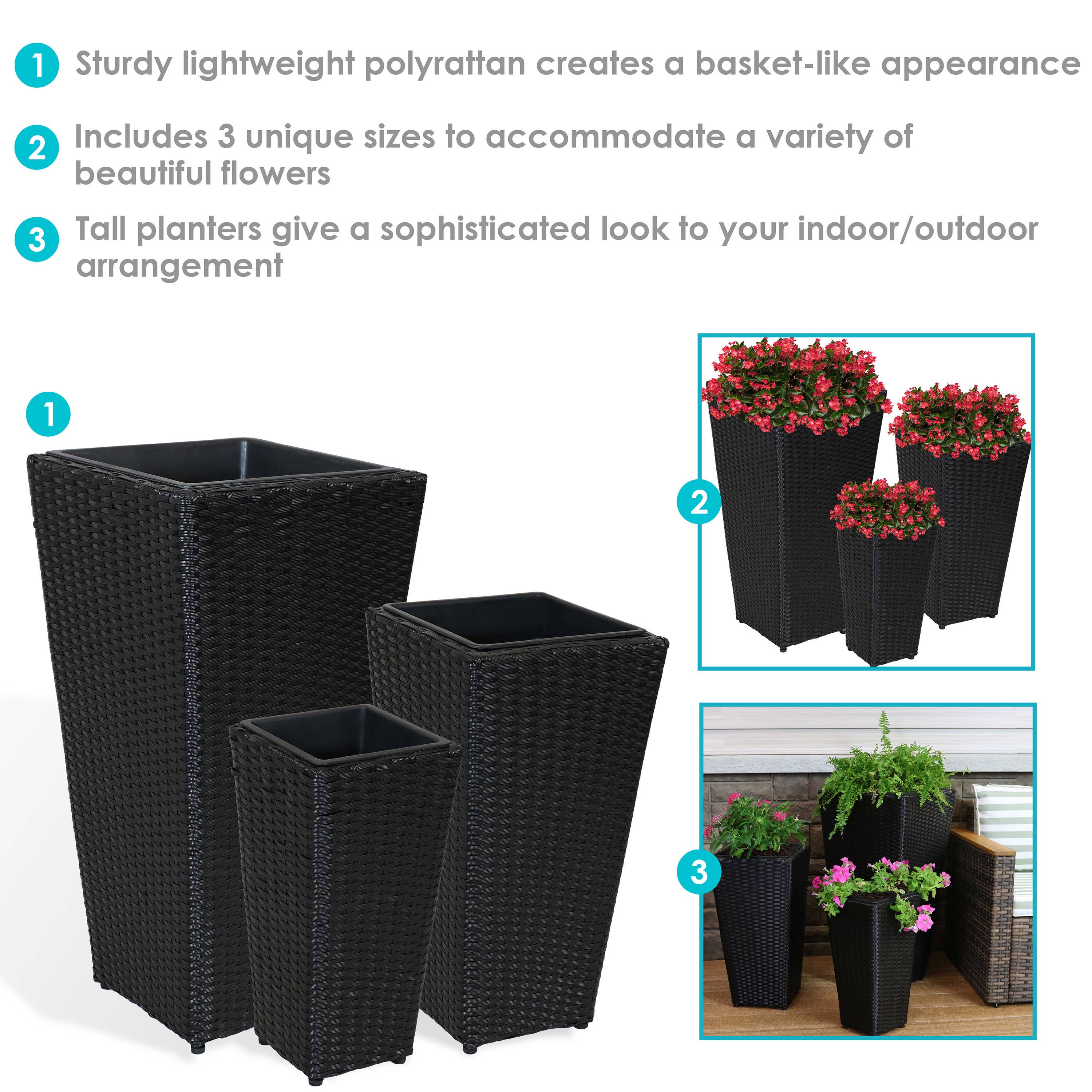 Sunnydaze Decor - Wholesale Plant Pot - Polyrattan Square Planter - 9 in, 11.5 in, 15 in - Set of 32