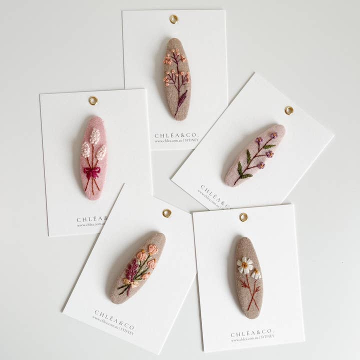 Floral Embroidered Hair Clip for wholesale by Chlea & Co.