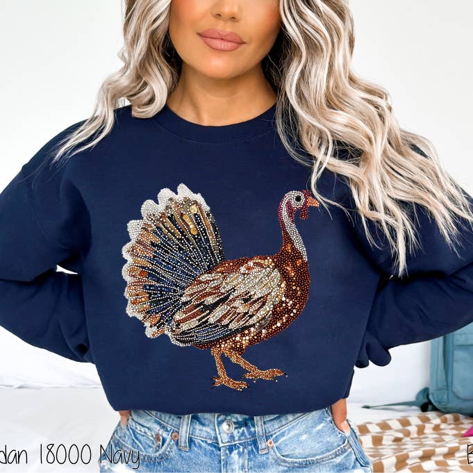 Bama Screens - Wholesale Screen Printed T-Shirt - Women's - Turkey Faux Rhinestones #BS84121