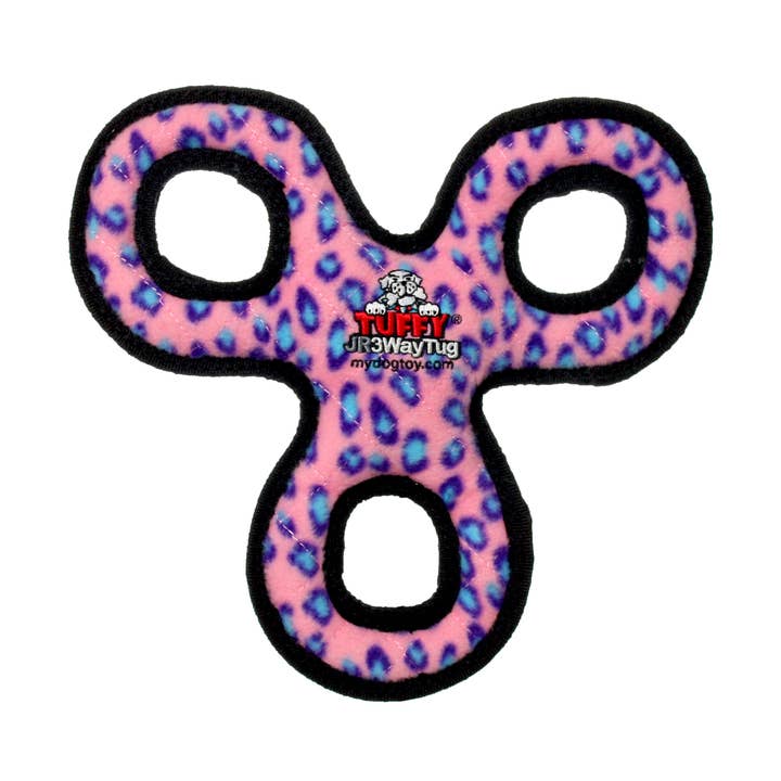 Tuffy Jr 3 WayTug - Jouet pour chien résistant et couinant en forme de léopard rose pour la vente par Tuffy Dog Toys - VIP Products