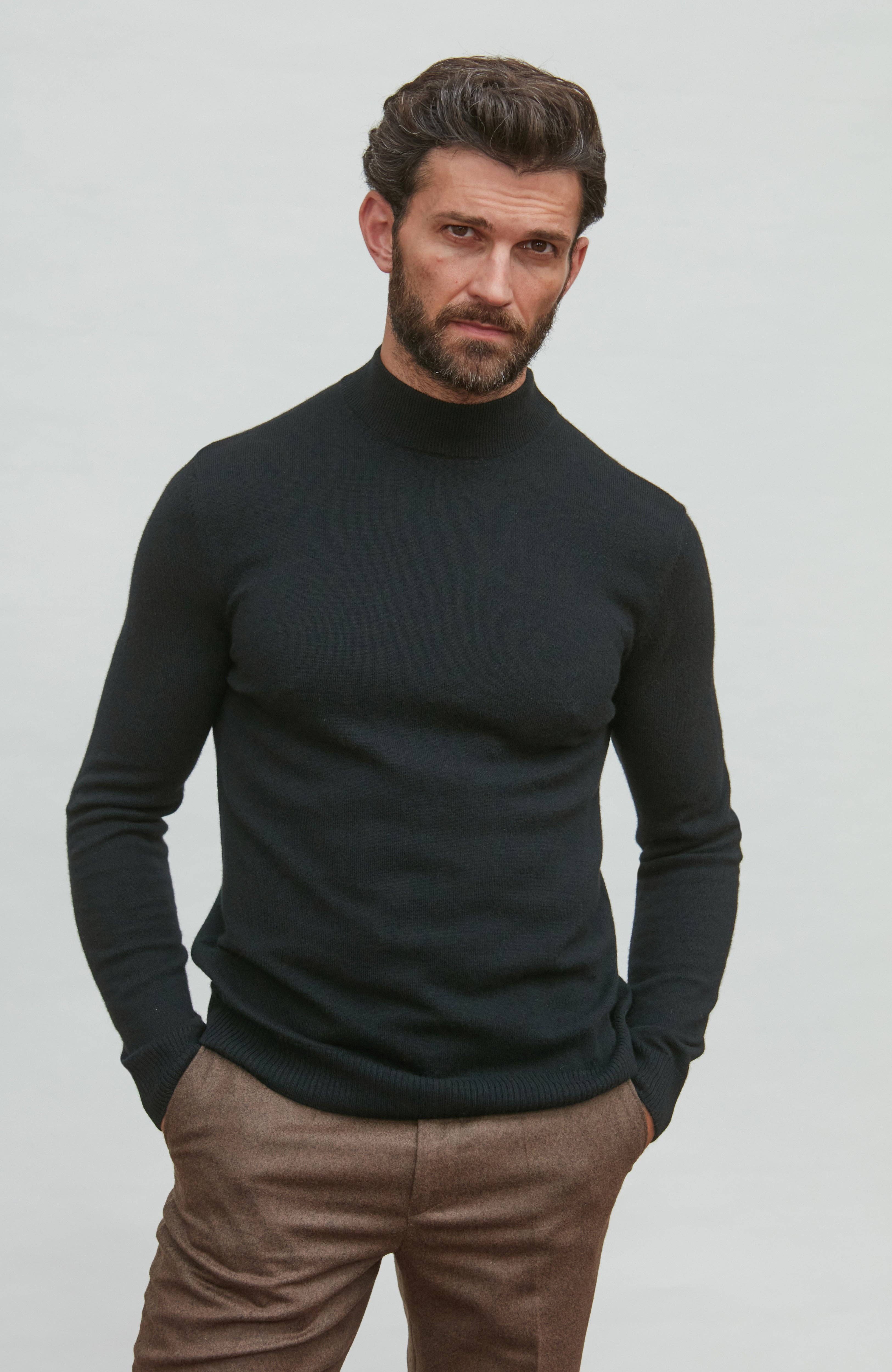 Paul James Knitwear - Wholesale Knit Sweater - Men's - Mens Lightweight Merino Cashmere Mock Turtle Neck Jumper5