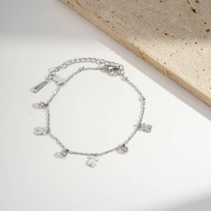 COSMOS - Wholesale Charm/Dangle Bracelet - Stainless steel bracelet with teddy bear and sparkling rhinestones