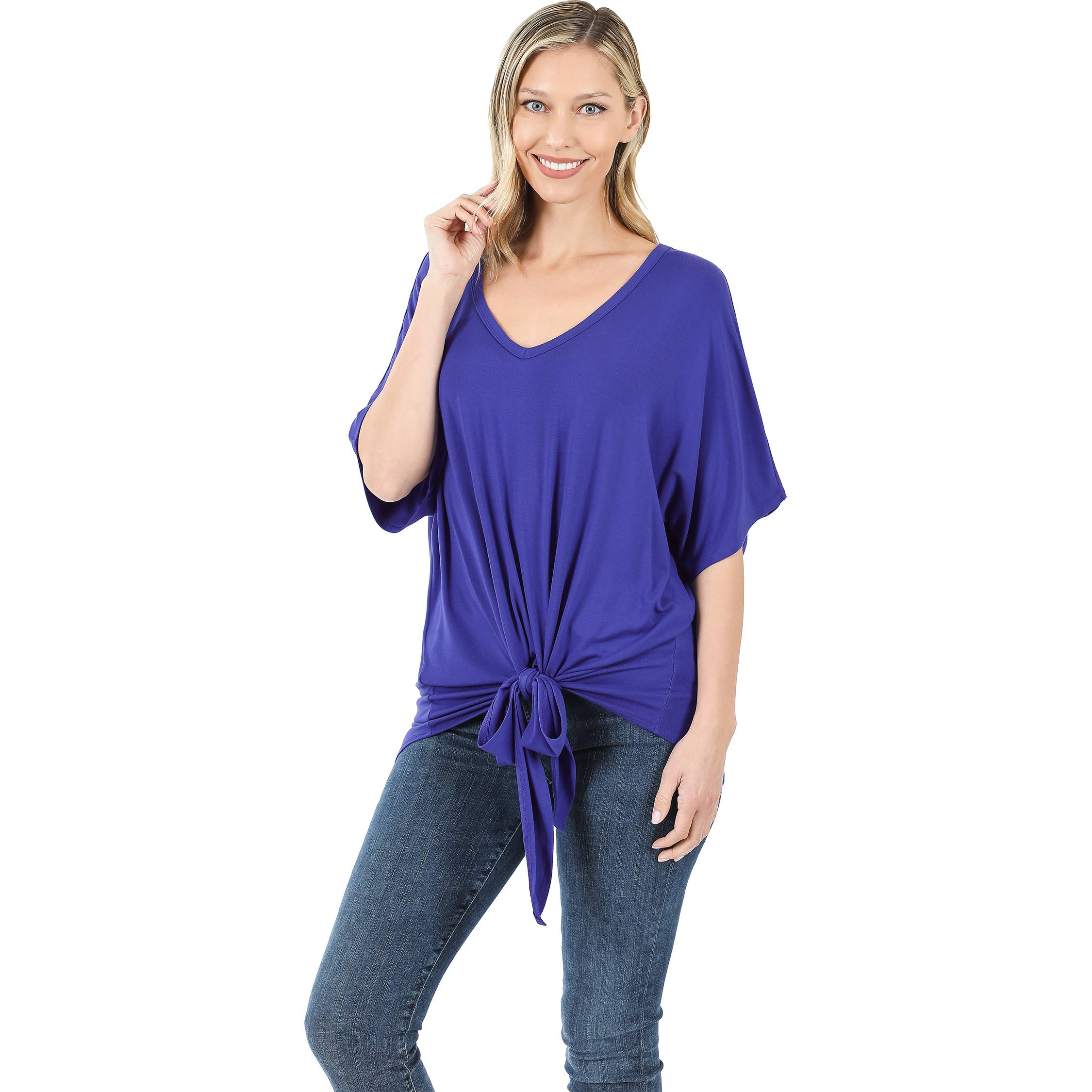 42POPS - Wholesale Tunic - Women's - ,..._ SI-18787 LUXE RAYON V-NECK TIE FRONT TOP19
