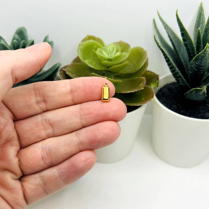 Guerrilla Charm - Wholesale Individual Charm/Pendant - 14k Gold and Cubic Zirconia Stainless Steel Baguette Birthstone Charms, 11x4mm3