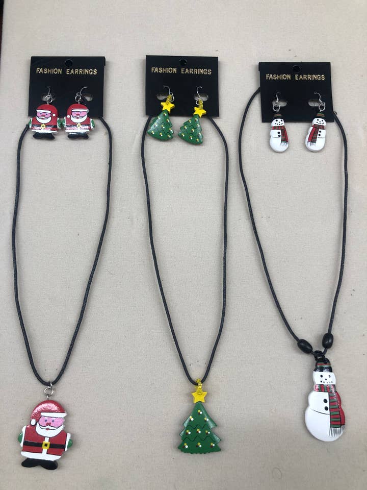 3 STYLE ASSORTMENT CHRISTMAS NECKLACE AND EARRING SET for wholesale by International Duru's
