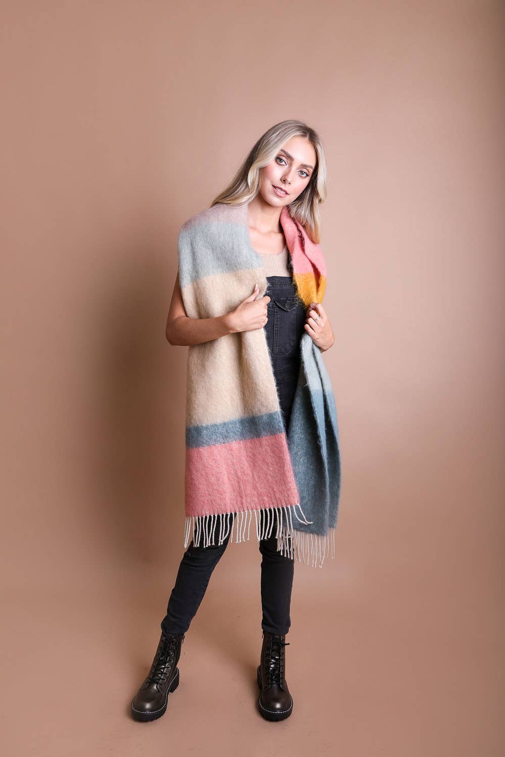 Leto Accessories - Wholesale Scarf - Women's - Winter Color Block Faux Mohair Scarf 2
