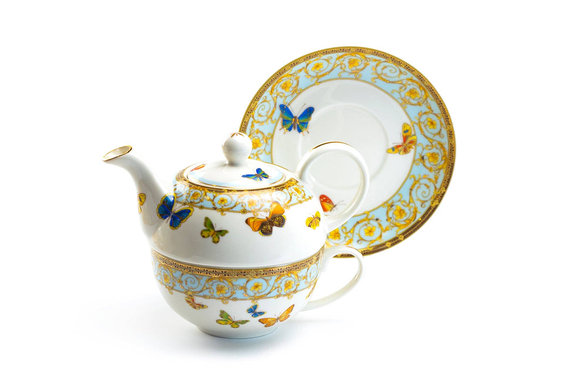 Grace Teaware - Wholesale Tea Set - Butterflies with Blue Ornament Fine Porcelain Tea For One Set2