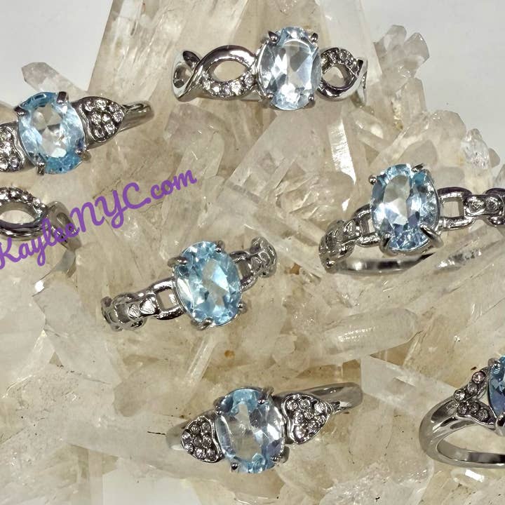 KayleeNYC - Wholesale Single Stone/Solitaire Ring - Natural Blue Topaz Stainless Steel Rings 7x9mm1