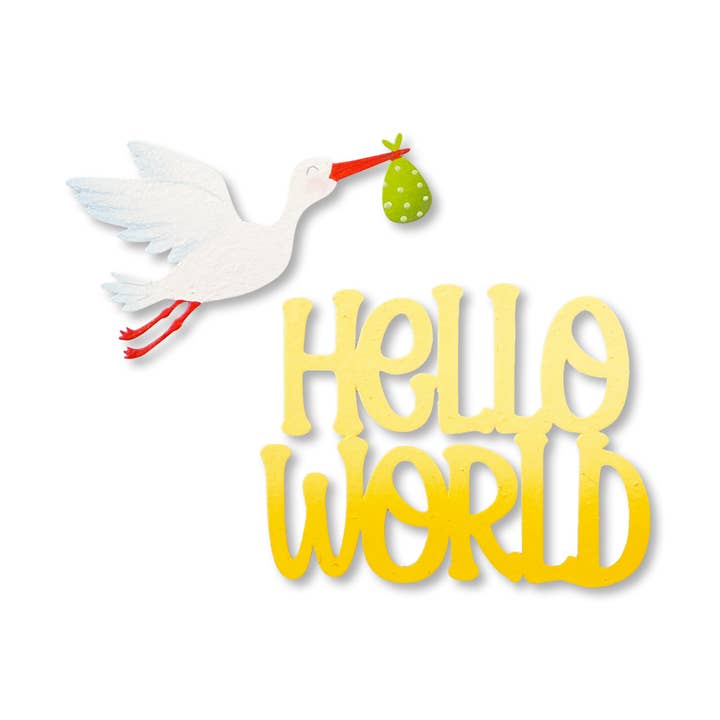 "Hello World" Baby Magnets S/2, Baby Shower Gift, Stork for wholesale by Roeda Studio