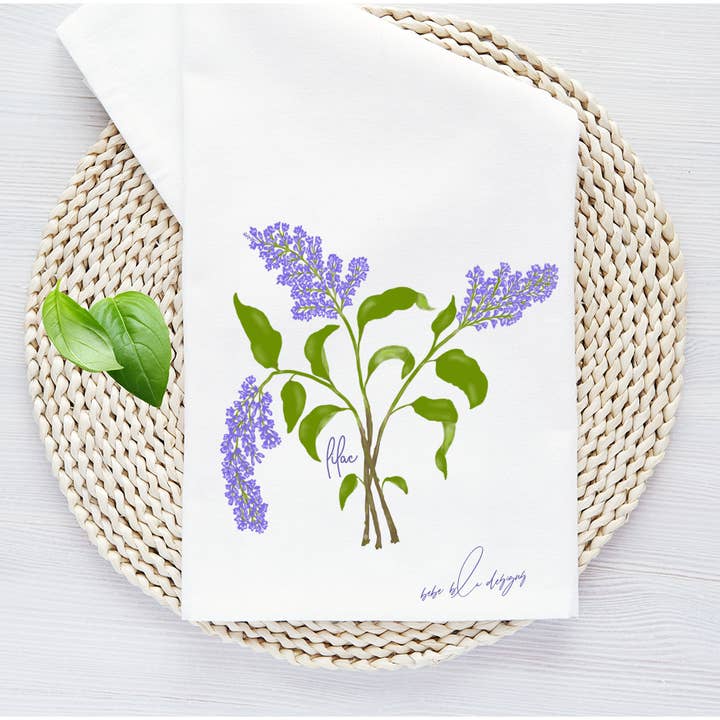 Lilac Flour Sack Tea Towel, Kitchen Decor for wholesale by Bebe Blu Designs, LLC