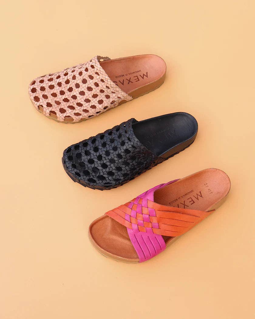 Mexas EU - Wholesale Mules - Women's - PUEBLA - Woven light brown leather mule with bio sole5