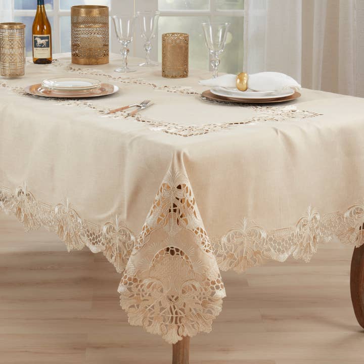 Ecru Delicate Embroidery Tablecloth for wholesale on Faire