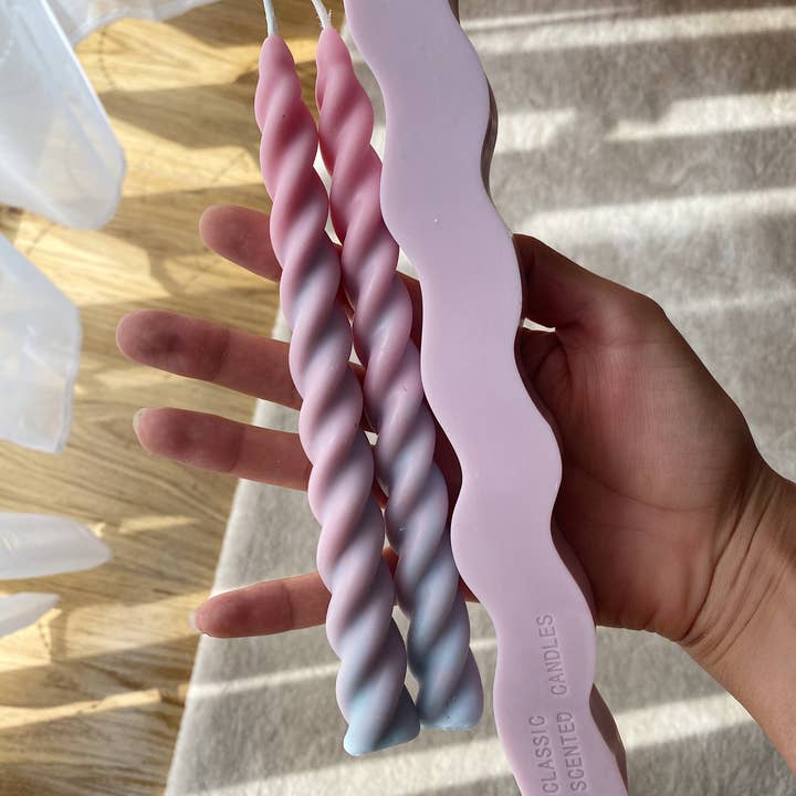 SoieLondon - Wholesale Tapered Candle/Candlestick - Ombre Blue and Pink Twirl Candle sticks Set. Vegan, soy