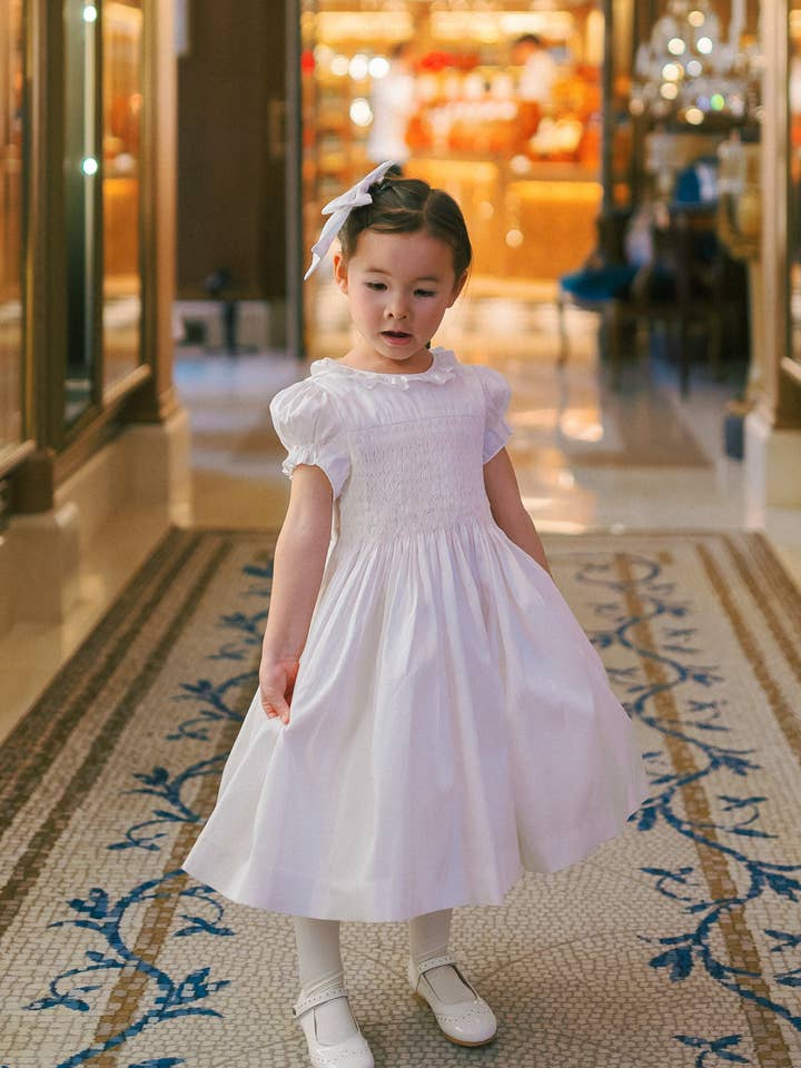 Colombe White Silk Ceremony Girl Dress for wholesale by Antoinette Paris