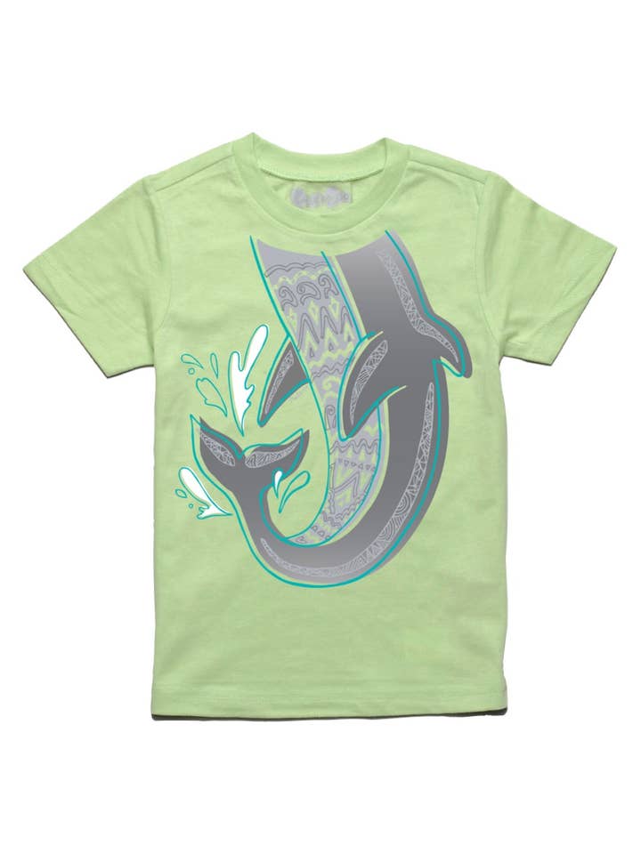 Lern-T-Shirt „Splashing Dolphin“ für Säuglinge/Kleinkinder, Größe S/S, Limettengrün für den Großhandel von Peek-A-Zoo