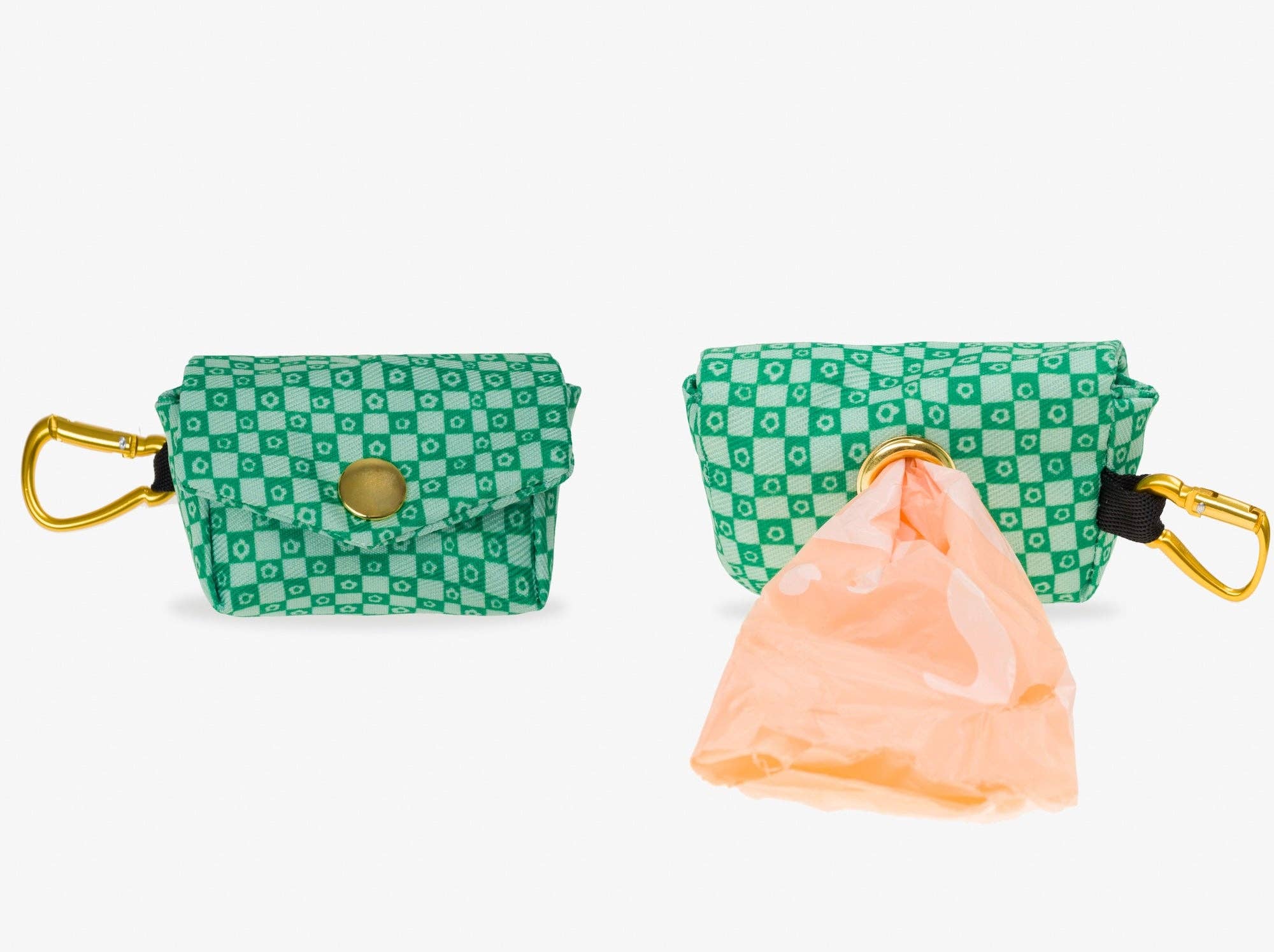 French Bandit - Wholesale Pet Poop Bag - Plaid-printed poop bag pouch adorned with flowers.