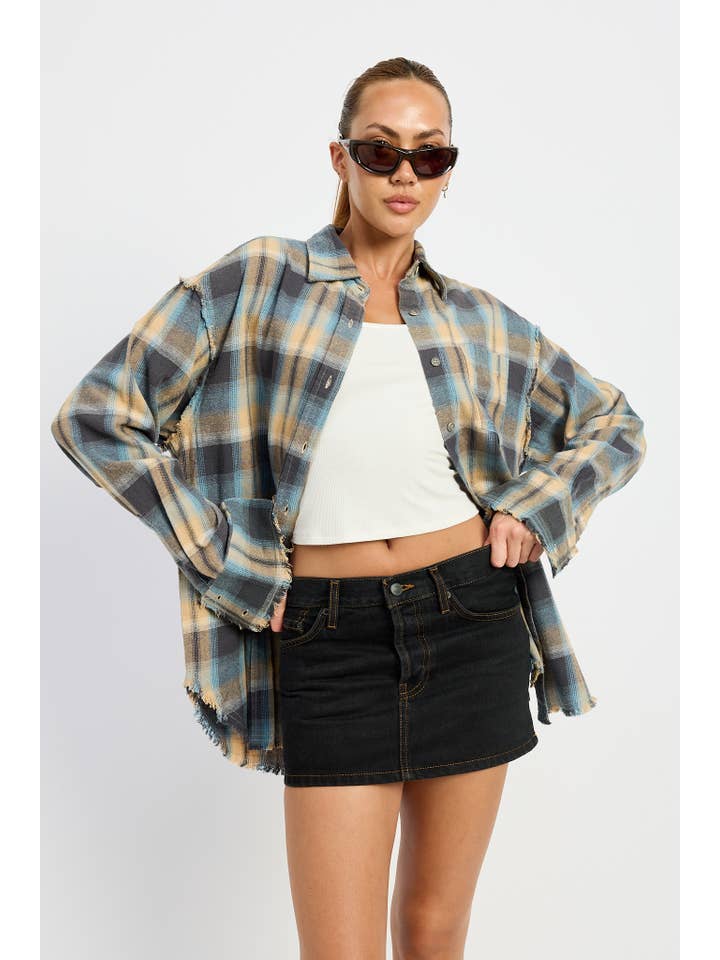 Emory Park - Wholesale Button Down Shirt - Women's - ACID WASH FLANNEL SHIRT8