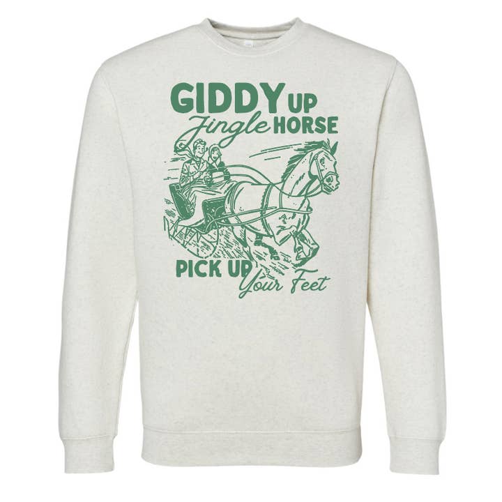Heather Natural Vintage Green Giddy Up Jingle Horse Christmas Sweatshirt for wholesale on Faire0