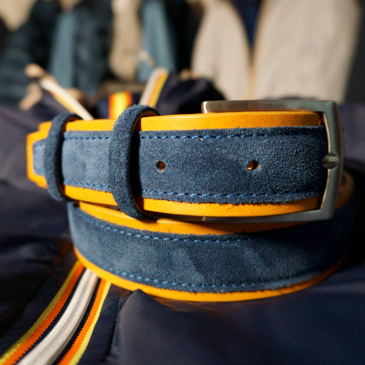 Tailorbelt - Wholesale Belt - Men's - Italian handcrafted yellow and blue men's sports belt0
