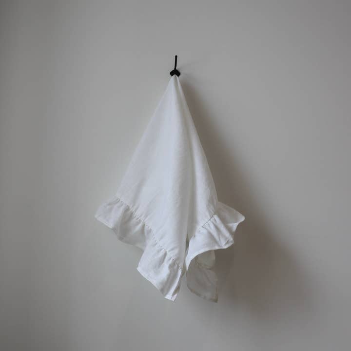 The Sadie Ruffle Tea Towel- White for wholesale by PJ Society