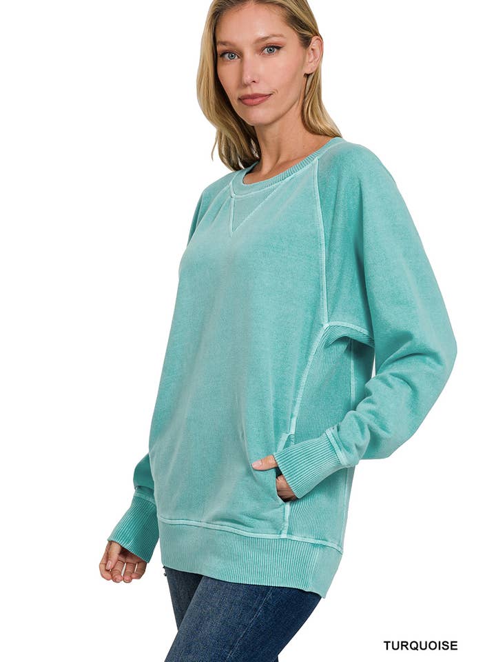 42POPS - Wholesale Sweatshirt - Women's - ',,,, Washed French Terry Pullover With Side Pockets5