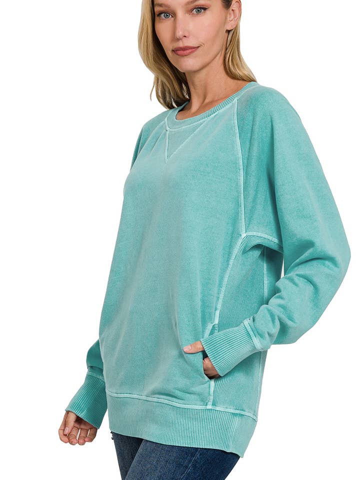`.Washed French Terry Pullover With Side Pockets for wholesale by 42POPS