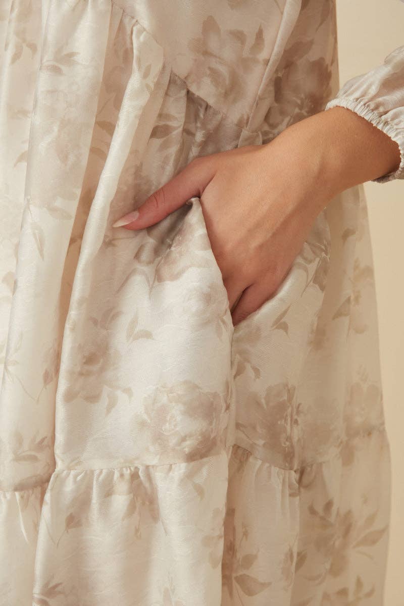 Crema Vestido de organza con estampado floral y escote corazón para mujer de venta al por mayor en Faire3