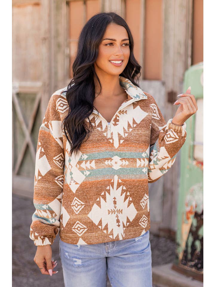 fashionworks - Wholesale Sweatshirt - Women's - Fashion-W Western Quarter Zip Elastic Cuffs Sweatshirt3