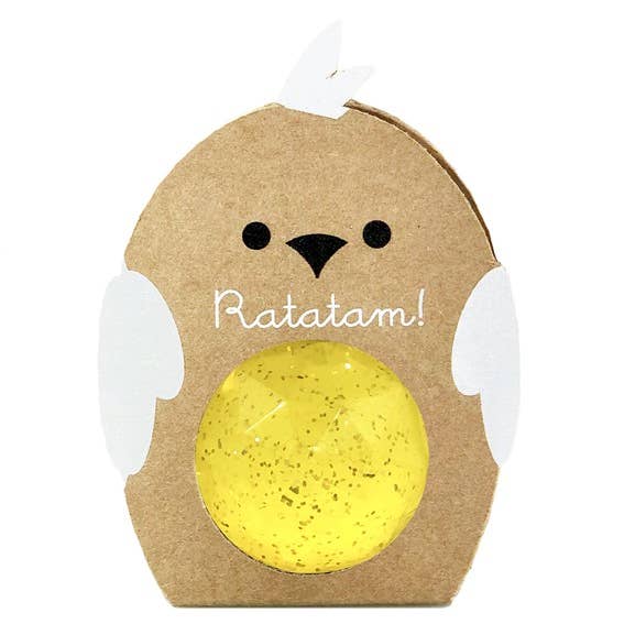 Balle rebondissante oiseau à paillettes jaune 42mm pour la vente par Ratatam!