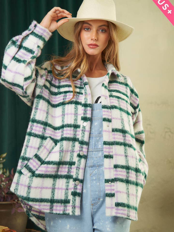 Davi & Dani - Wholesale Jacket - Women's - PLUS PLAID BUTTON DOWN JACKET8