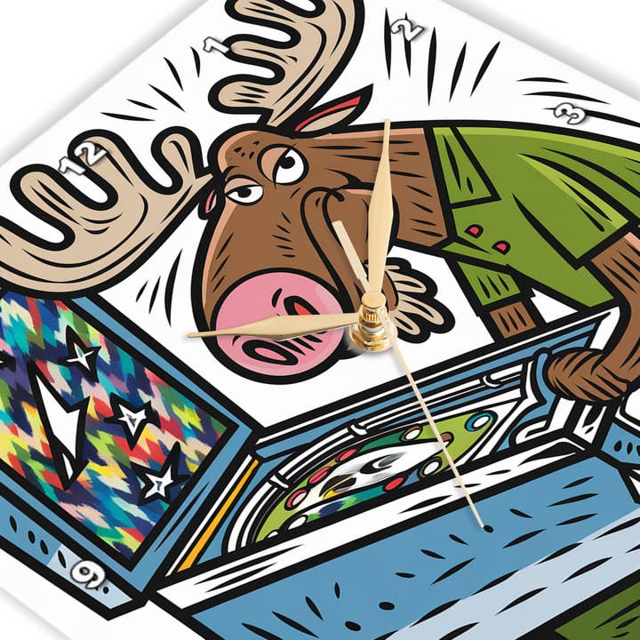 3dRose - Wholesale Wall Clock - 3dRose, Funny Cool Colorful Moose Playing Pinball Machine Game Graffiti Art , Wall Clock2